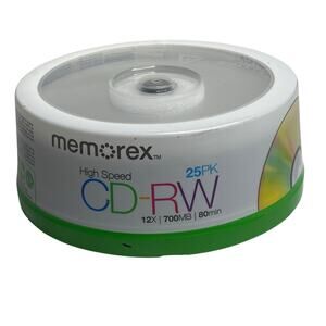 25pk Memorex CD-RW 12X 700MB 80min Blanks Spindle High Speed CD Discs SEALED NOS